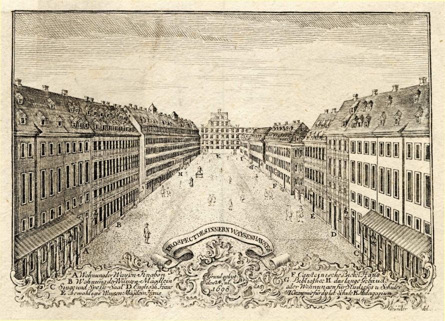Hof der Franckeschen Stiftungen (Kupferstich, um 1750)