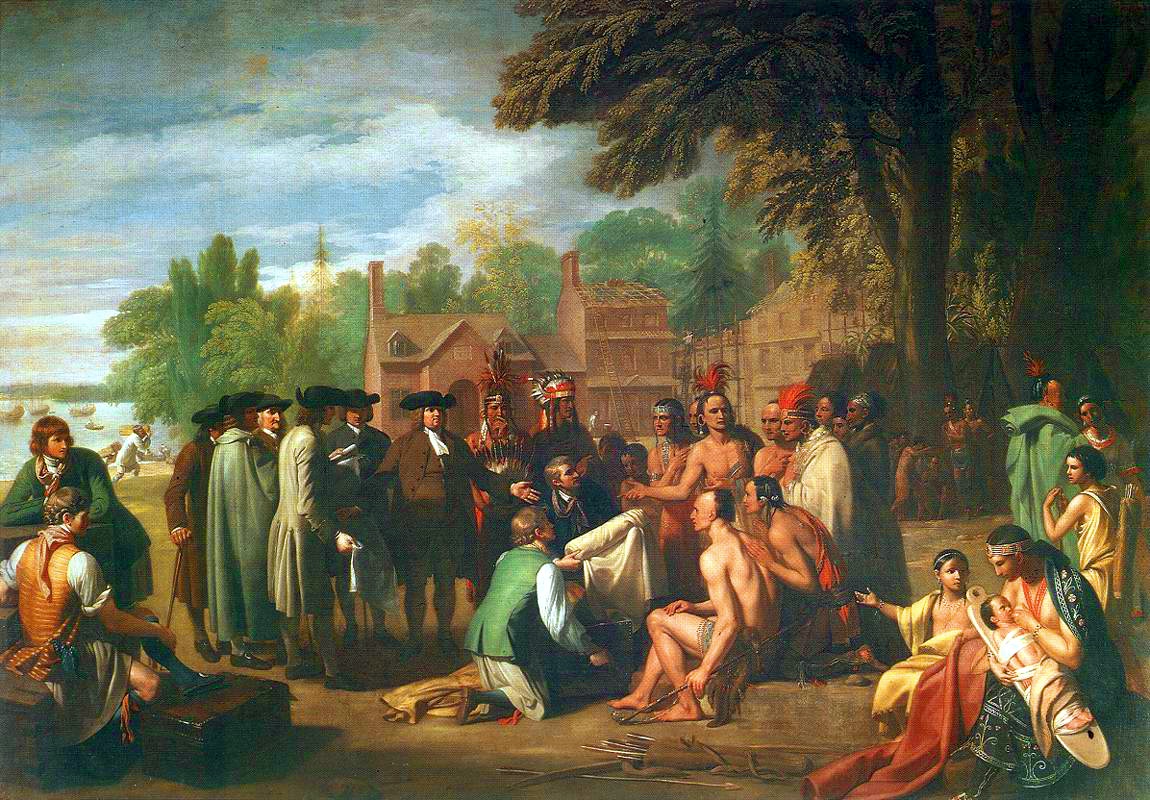 Vertragsverhandlung zwischen Penn und Indianern, von Benjamin West - Pennsylvania Academy of Fine Arts, Philadelphia, Gemeinfrei