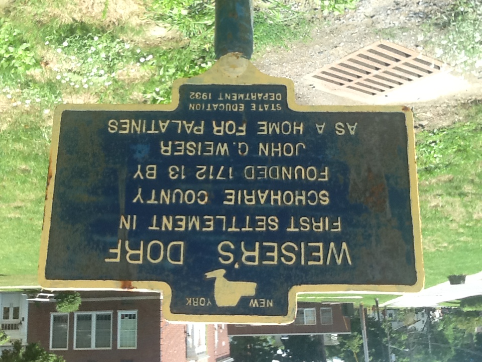 Historical marker in Middleburgh, New York noting the settlement of Weiser’s Dorf, by AMK152 at English Wikipedia, CC BY-SA 3.0,